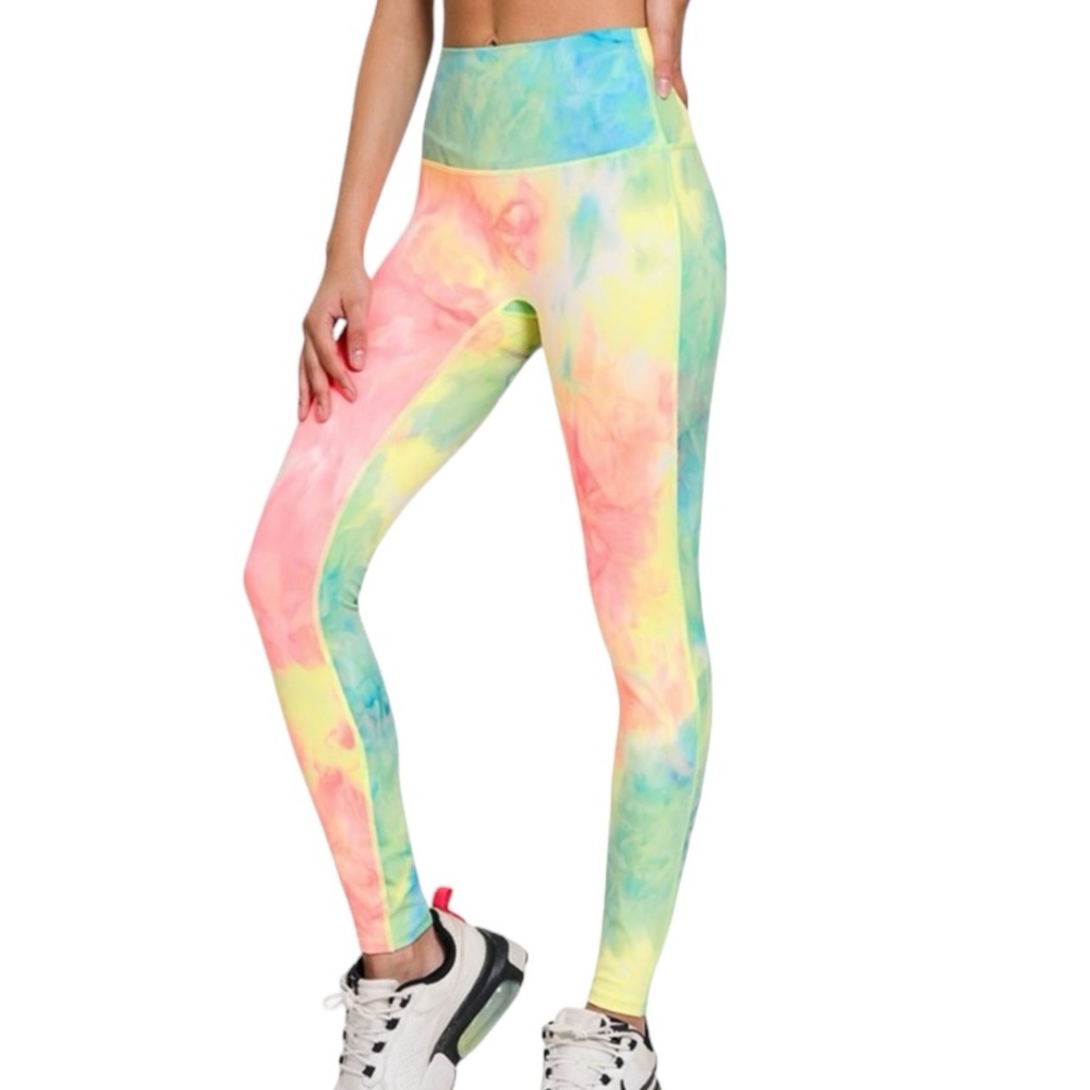 328. Women’s Green/Blue/Pink Tie Dye Athletic Leggings NEW